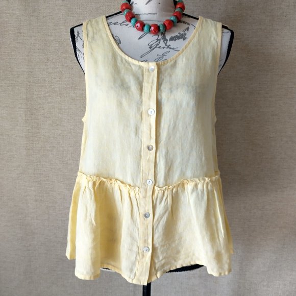 Isaac Mizrahi Tops - ISAAC MIZRAHI Linen Top Ruffle Sleeveless Button